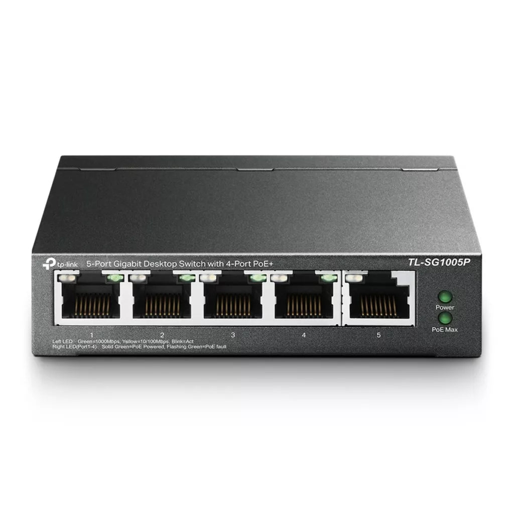 tp link tl sg1005p 5 port desktop gigabit switch – 4 poe ports with 56w power budget tp link tl sg1005p 5 port desktop gigabit switch – 4 poe ports with 56w power budget