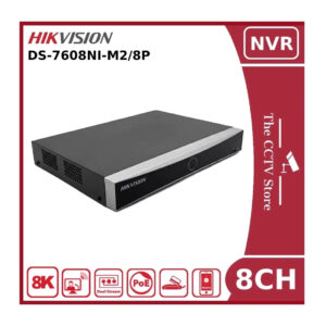 hikvision ds 7608ni m2/8p 12mp poe 8 channel 8k nvr with 2hdd bays & 8poe ports