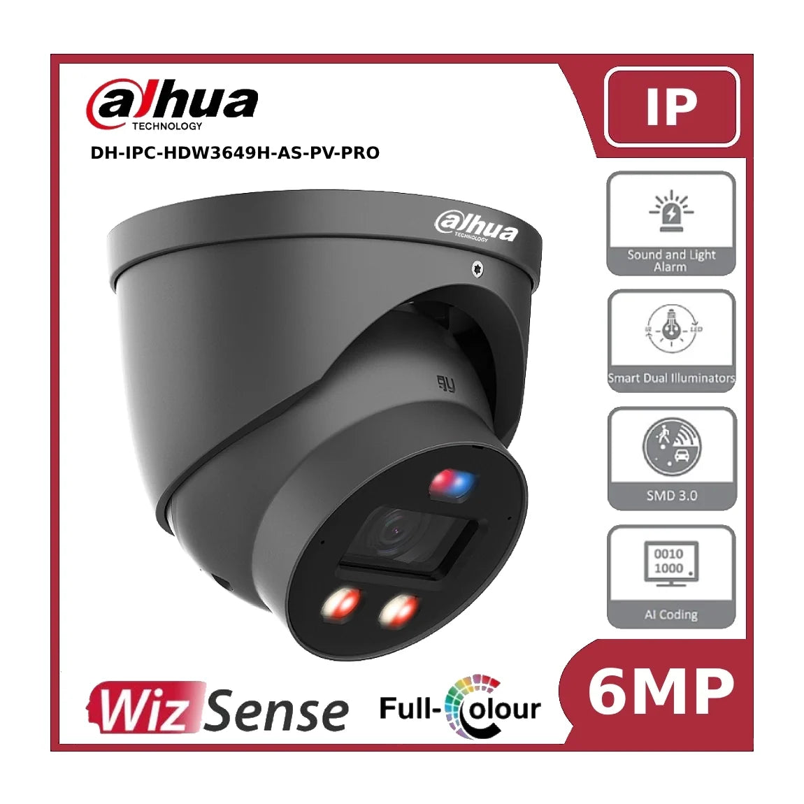 dahua ipc hdw3649hp as pv pro 6mp tioc pro fixed ip turret camera with smart dual illuminator, active deterrence and built in mic dahua ipc hdw3649hp as pv pro 6mp tioc pro fixed ip turret camera with smart dual illuminator, active deterrence and built in mic