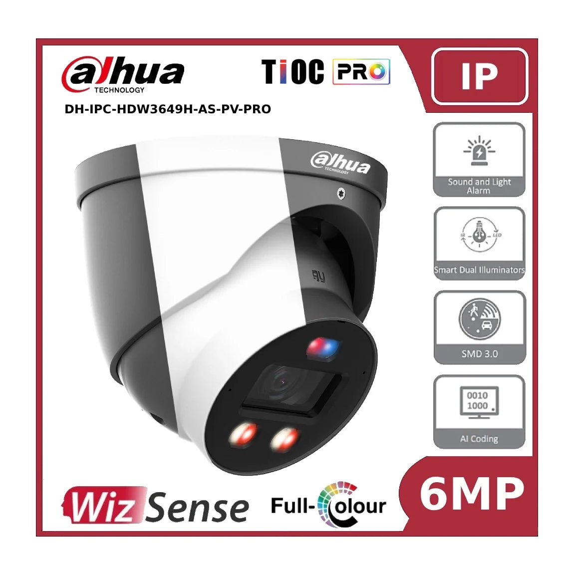 dahua ipc hdw3649hp as pv pro 6mp tioc pro fixed ip turret camera with smart dual illuminator, active deterrence and built in mic dahua ipc hdw3649hp as pv pro 6mp tioc pro fixed ip turret camera with smart dual illuminator, active deterrence and built in mic