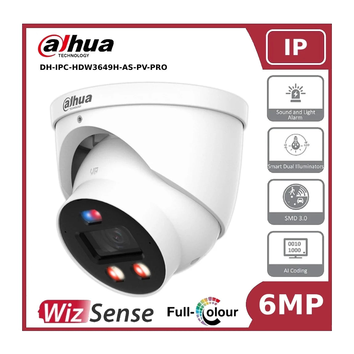 dahua ipc hdw3649hp as pv pro 6mp tioc pro fixed ip turret camera with smart dual illuminator, active deterrence and built in mic dahua ipc hdw3649hp as pv pro 6mp tioc pro fixed ip turret camera with smart dual illuminator, active deterrence and built in mic
