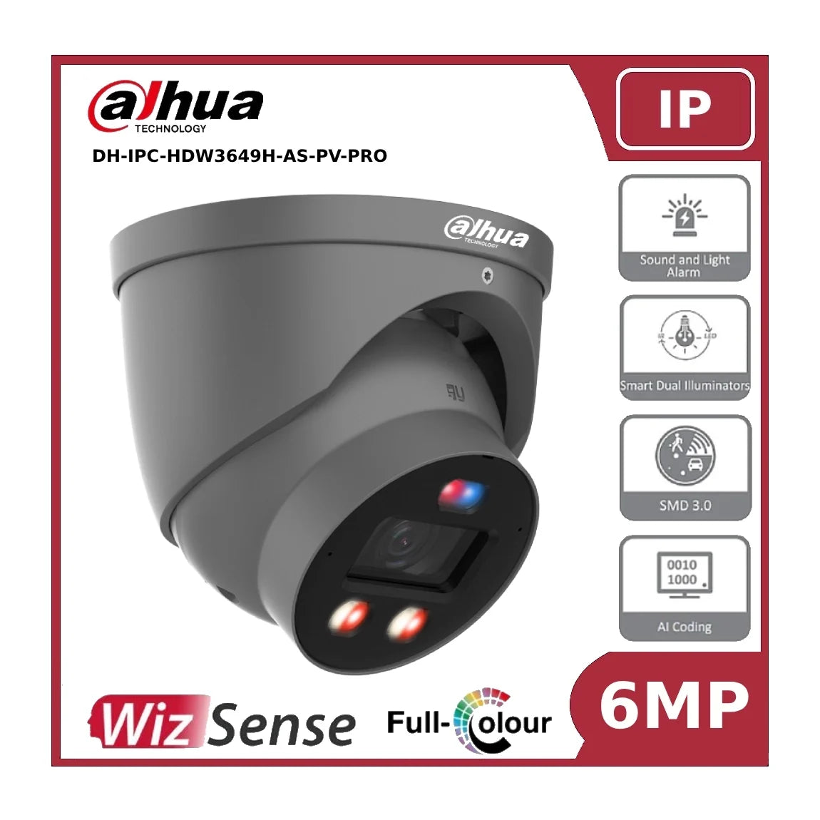 dahua ipc hdw3649hp as pv pro 6mp tioc pro fixed ip turret camera with smart dual illuminator, active deterrence and built in mic dahua ipc hdw3649hp as pv pro 6mp tioc pro fixed ip turret camera with smart dual illuminator, active deterrence and built in mic