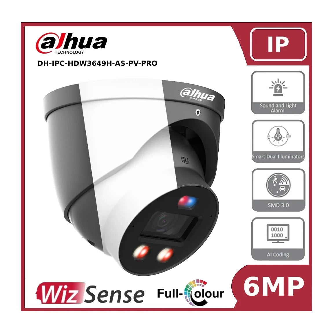 dahua ipc hdw3649hp as pv pro 6mp tioc pro fixed ip turret camera with smart dual illuminator, active deterrence and built in mic dahua ipc hdw3649hp as pv pro 6mp tioc pro fixed ip turret camera with smart dual illuminator, active deterrence and built in mic