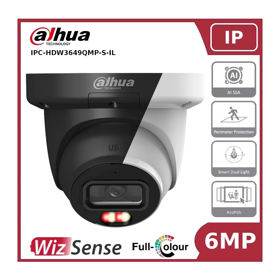 dahua dh ipc hdw3649qmp s il 6mp smart dual light fixed focal eyeball wizsense network camera dahua dh ipc hdw3649qmp s il 6mp smart dual light fixed focal eyeball wizsense network camera