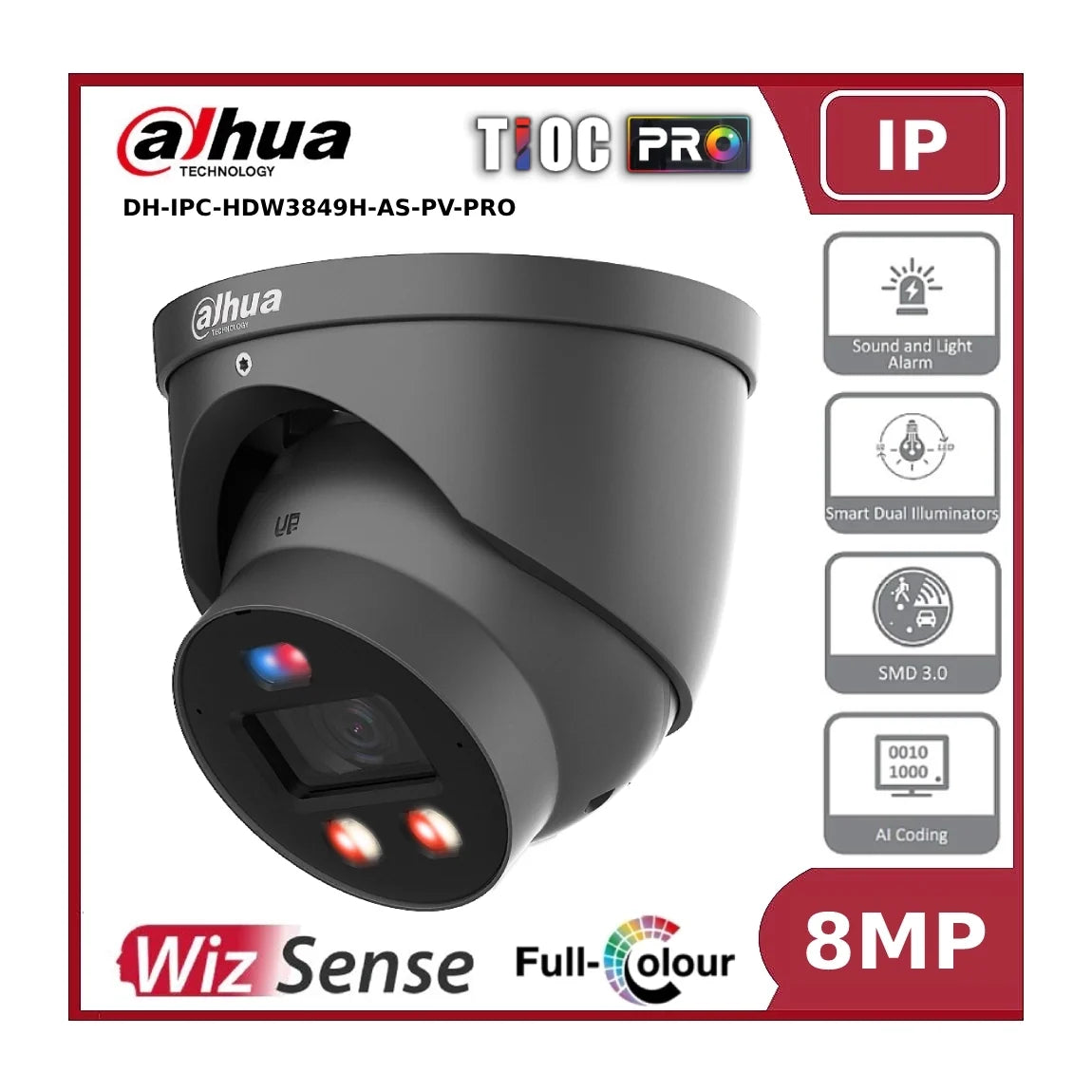 dahua ipc hdw3849hp as pv pro 8mp wizsense tioc pro full colour fixed eyeball ip camera with active deterrence + 2 way talk dahua ipc hdw3849hp as pv pro 8mp wizsense tioc pro full colour fixed eyeball ip camera with active deterrence + 2 way talk