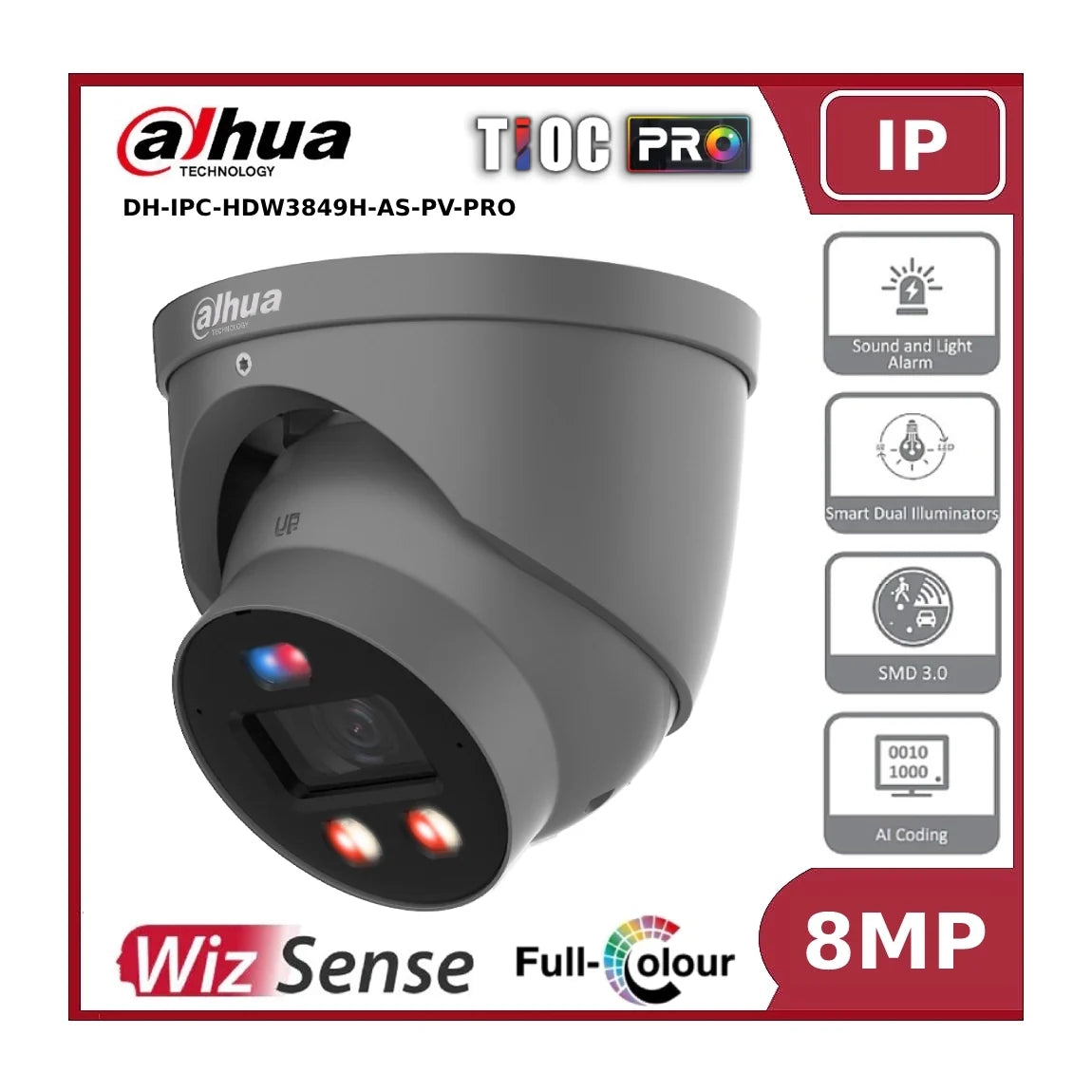 dahua ipc hdw3849hp as pv pro 8mp wizsense tioc pro full colour fixed eyeball ip camera with active deterrence + 2 way talk dahua ipc hdw3849hp as pv pro 8mp wizsense tioc pro full colour fixed eyeball ip camera with active deterrence + 2 way talk