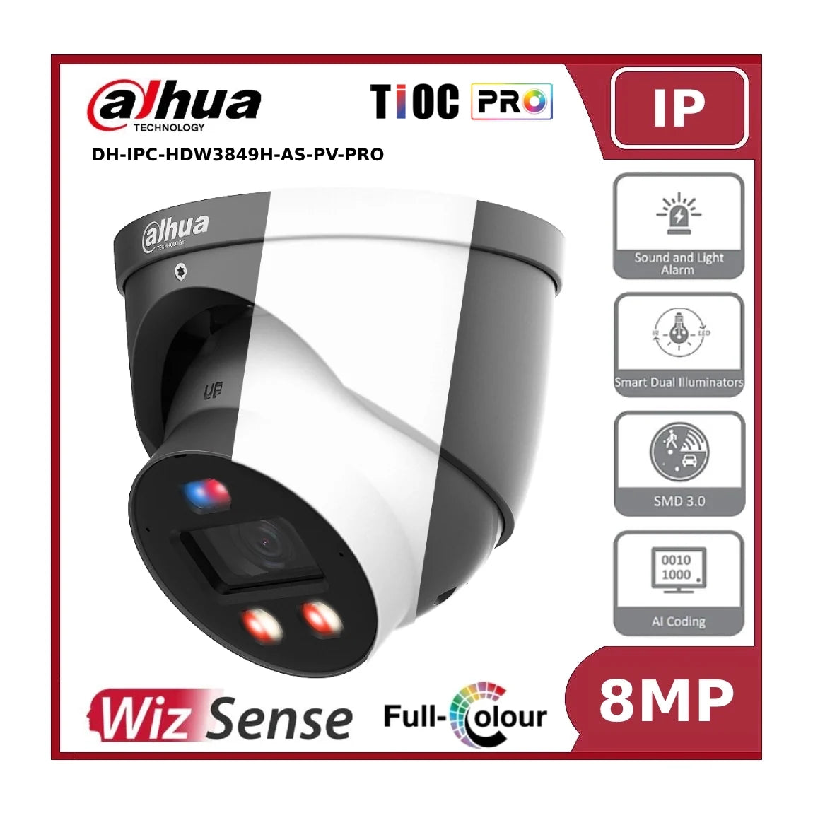 dahua ipc hdw3849hp as pv pro 8mp wizsense tioc pro full colour fixed eyeball ip camera with active deterrence + 2 way talk dahua ipc hdw3849hp as pv pro 8mp wizsense tioc pro full colour fixed eyeball ip camera with active deterrence + 2 way talk
