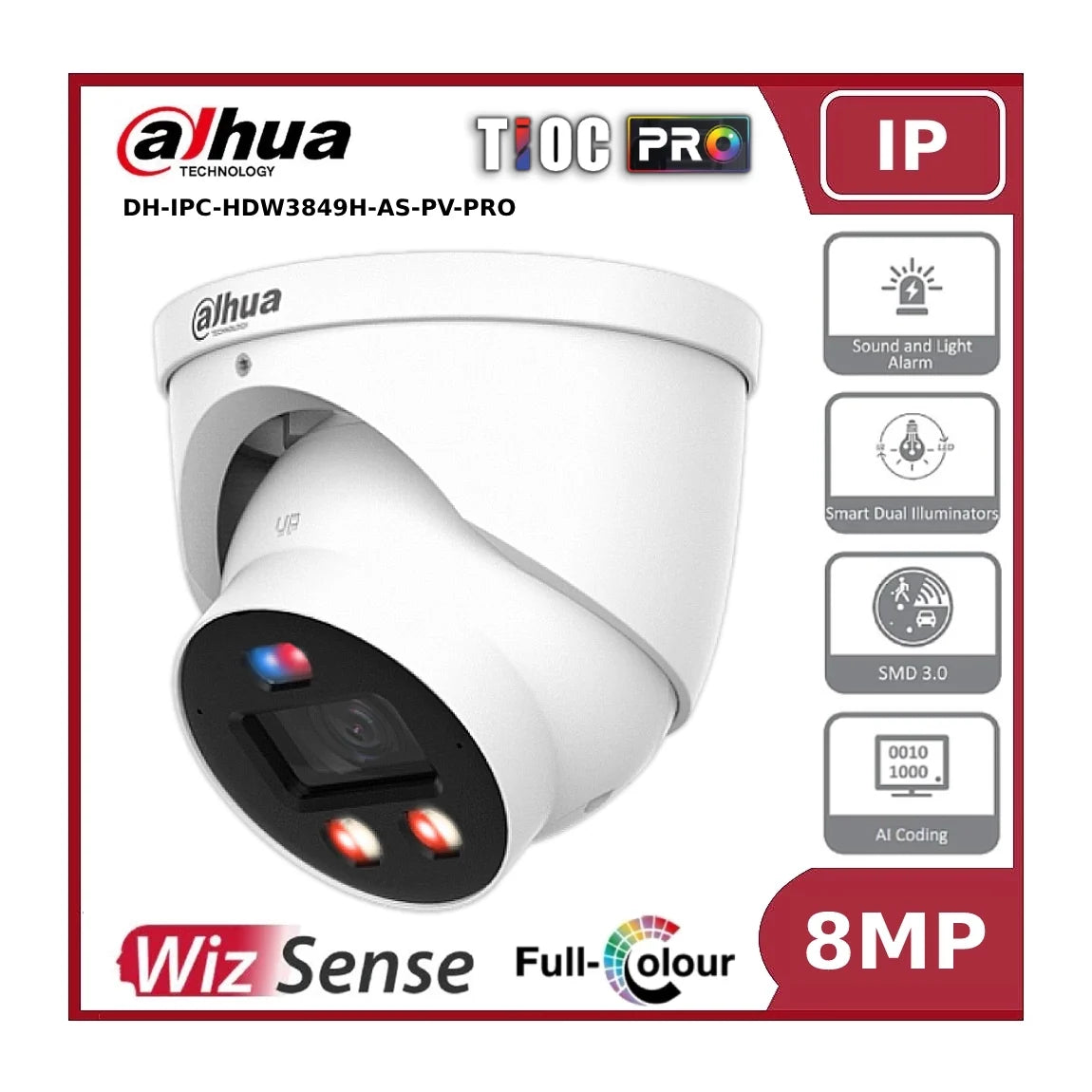 dahua ipc hdw3849hp as pv pro 8mp wizsense tioc pro full colour fixed eyeball ip camera with active deterrence + 2 way talk dahua ipc hdw3849hp as pv pro 8mp wizsense tioc pro full colour fixed eyeball ip camera with active deterrence + 2 way talk