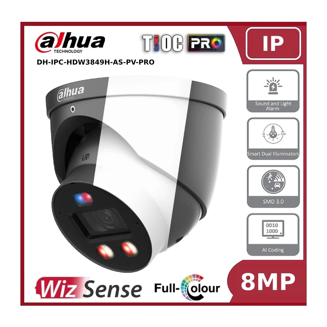 dahua ipc hdw3849hp as pv pro 8mp wizsense tioc pro full colour fixed eyeball ip camera with active deterrence + 2 way talk dahua ipc hdw3849hp as pv pro 8mp wizsense tioc pro full colour fixed eyeball ip camera with active deterrence + 2 way talk