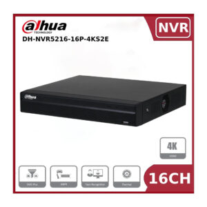 16 channel dahua dhi nvr5216 16p 4ks2e 16 channel 1u 2hdds 16poe 4k & h.265 pro network video recorder