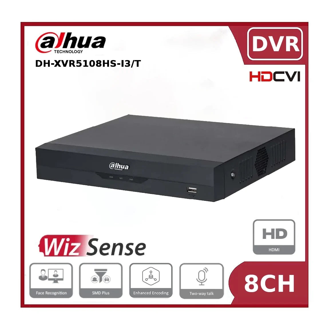dahua xvr5108hs i3/t 8 channel penta brid 5mp wizsense compact 1u digital video recorder with ai functions and two way audio