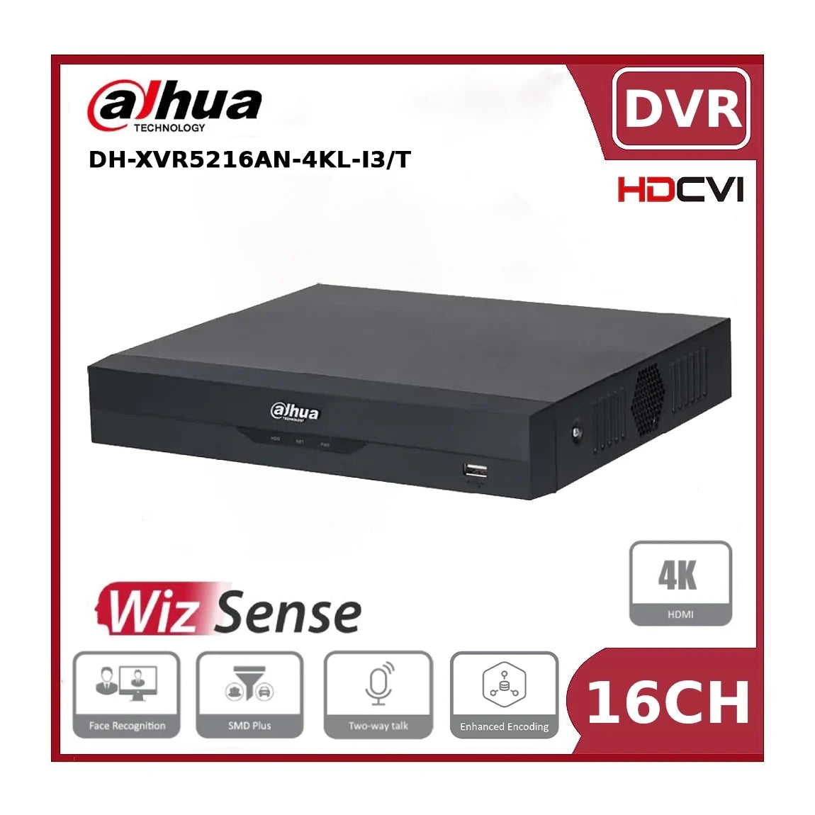 dahua xvr5216an 4kl i3/t 16 channel penta brid 4k wizsense 1u digital video recorder with ai functions and two way audio 2hdd