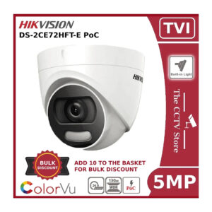5mp hikvision ds 2ce72hft e tvi colorvu poc turret camera, 2.8mm white