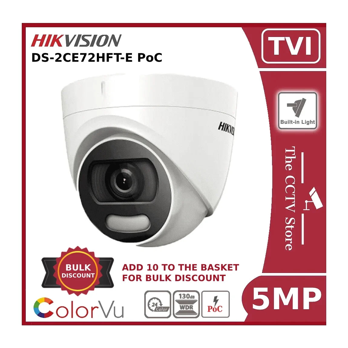5mp hikvision ds 2ce72hft e tvi colorvu poc turret camera, 2.8mm white 5mp hikvision ds 2ce72hft e tvi colorvu poc turret camera, 2.8mm white