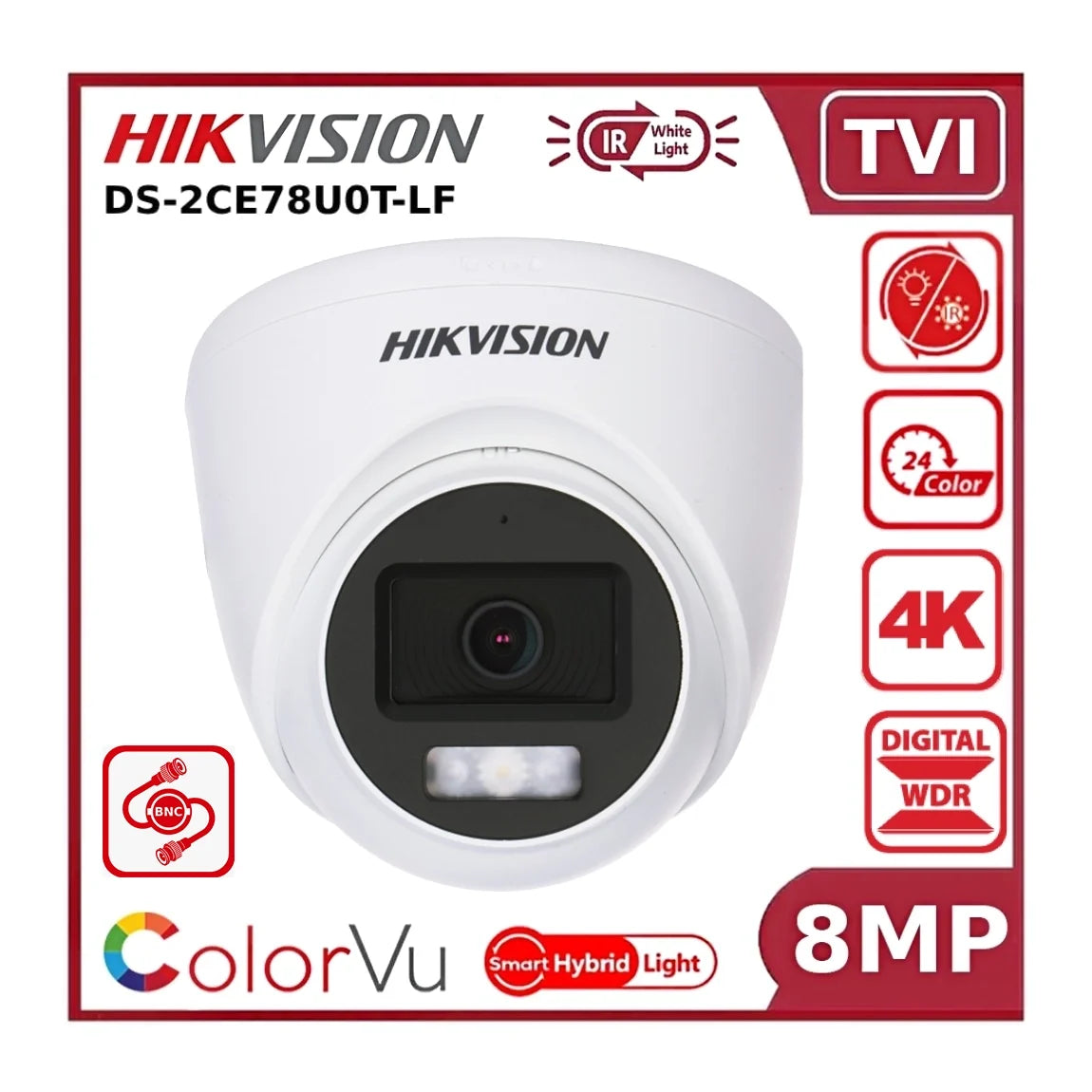 hikvision 8mp ds‑2ce78u0t‑lf smart hybrid light colorvu + ir fixed lens tvi turret camera 20m white light + 40m ir white hikvision 8mp ds‑2ce78u0t‑lf smart hybrid light colorvu + ir fixed lens tvi turret camera 20m white light + 40m ir white