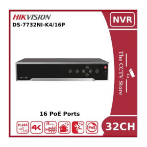 hikvision ds 7732ni k4/16p 32 channel 12mp 4k nvr with 16 poe ports & 4 hdd bays "eol" nr