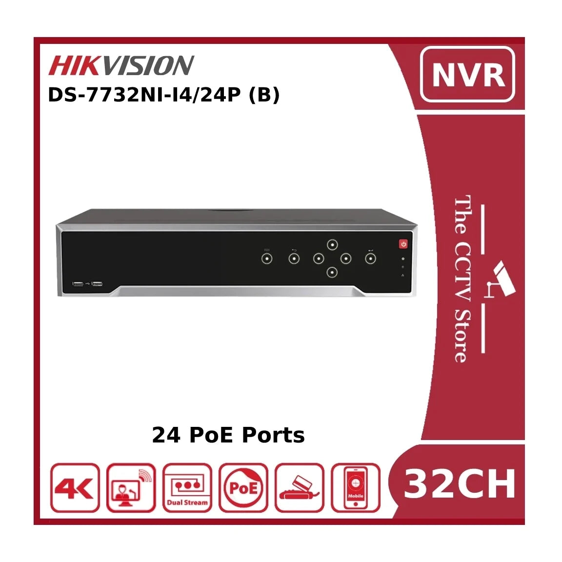 hikvision ds 7732ni i4/24p 32 channel 12mp 4k nvr with 24 poe ports & 4 hdd bays nr hikvision ds 7732ni i4/24p 32 channel 12mp 4k nvr with 24 poe ports & 4 hdd bays nr