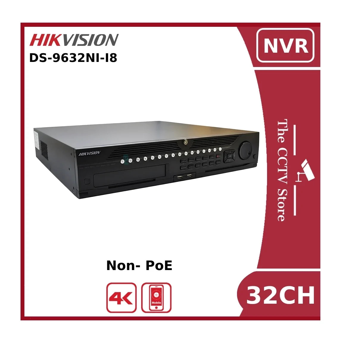 hikvision ds 9632ni i8 non poe 32 channel 12mp 4k nvr with dvd/rw, usb & 8 hdd bays nr hikvision ds 9632ni i8 non poe 32 channel 12mp 4k nvr with dvd/rw, usb & 8 hdd bays nr