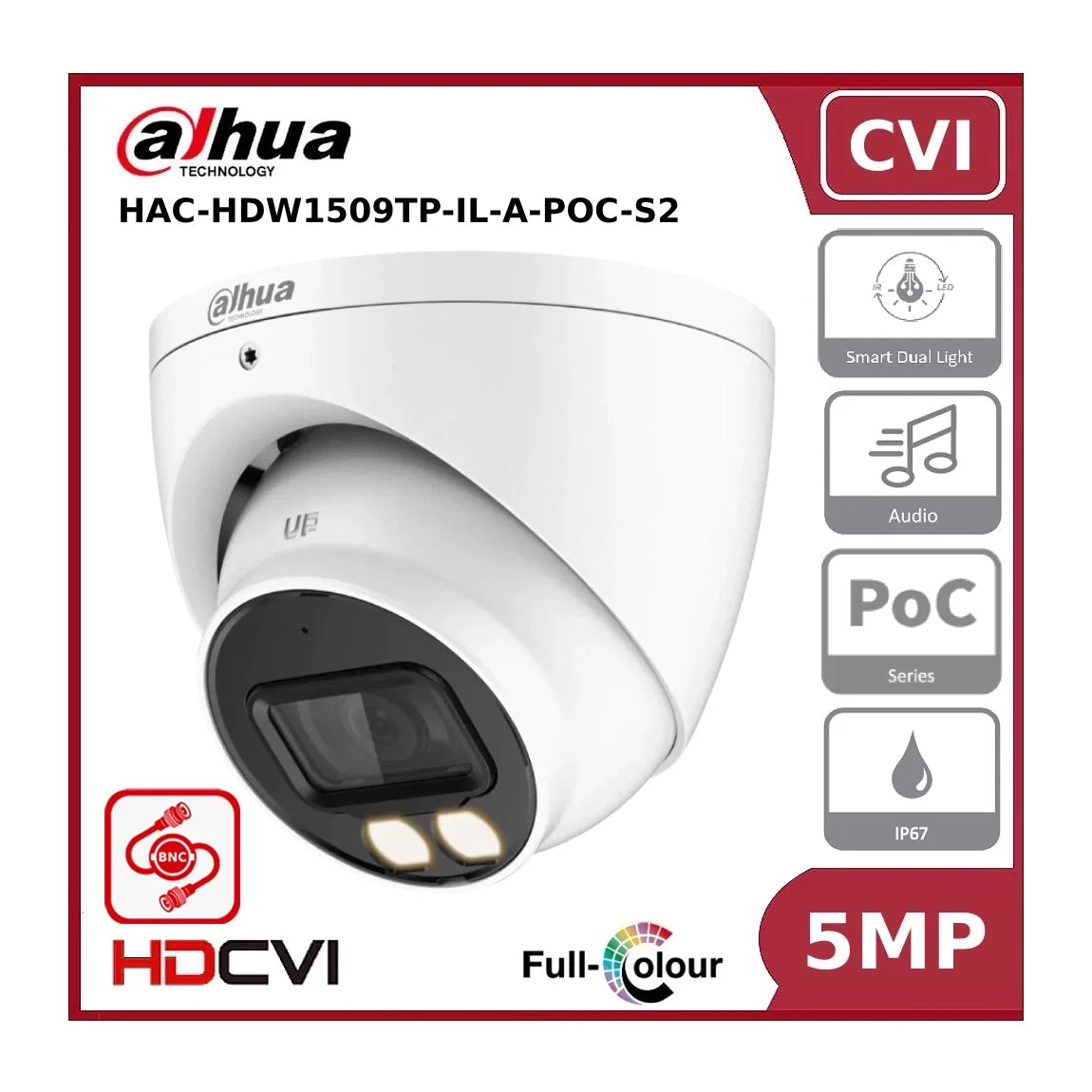 dahua 5mp dh hac hdw1509tp il a poc smart dual light ir + led full colour turret cvi poc camera with mic power over coax dahua 5mp dh hac hdw1509tp il a poc smart dual light ir + led full colour turret cvi poc camera with mic power over coax