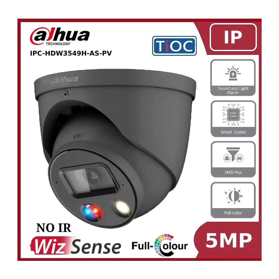 dahua ipc hdw3549h as pv 5mp wizsense, tioc ip67 fixed lens, 30m active deterrence ip turret camera"eol" dahua ipc hdw3549h as pv 5mp wizsense, tioc ip67 fixed lens, 30m active deterrence ip turret camera"eol"