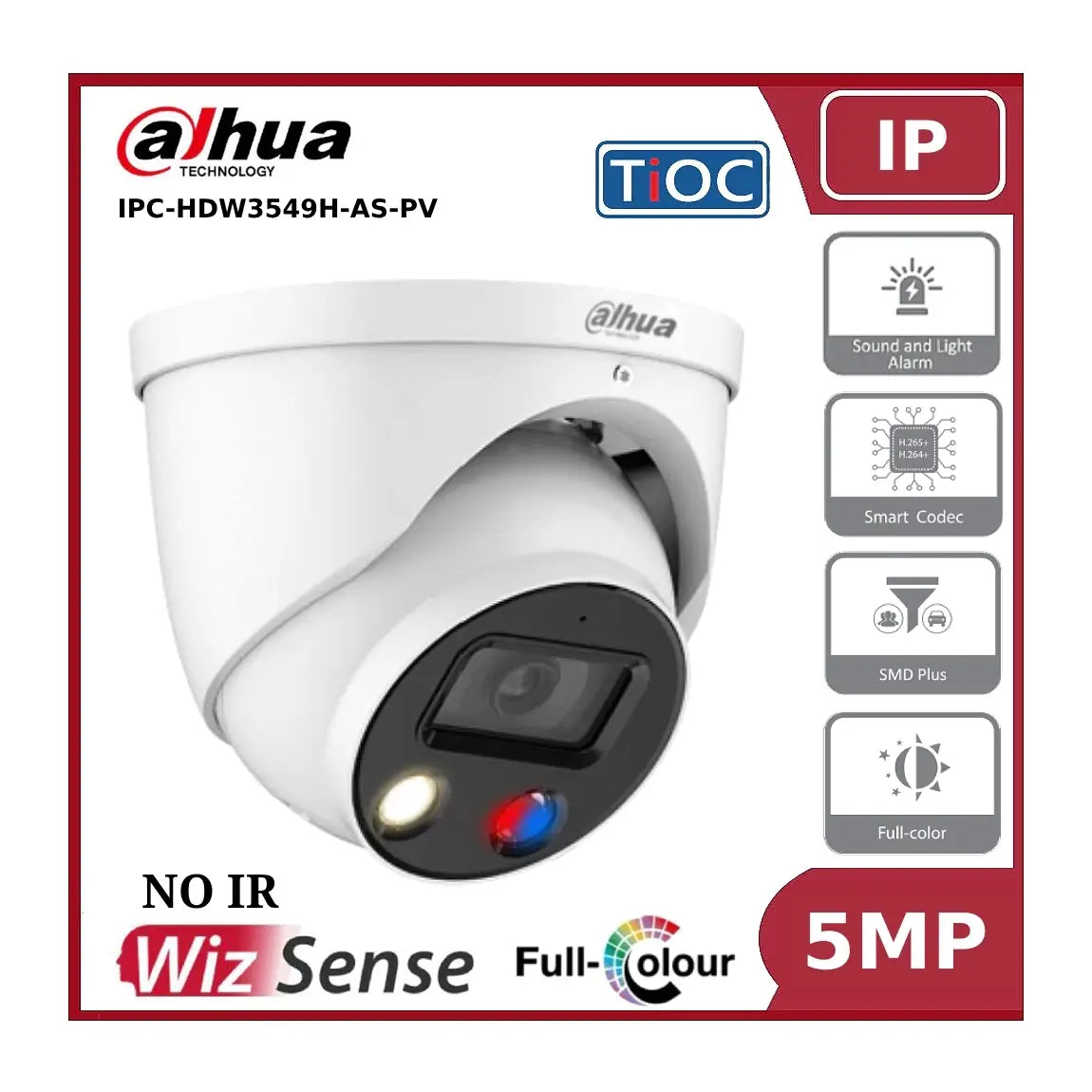 dahua ipc hdw3549h as pv 5mp wizsense, tioc ip67 fixed lens, 30m active deterrence ip turret camera"eol" dahua ipc hdw3549h as pv 5mp wizsense, tioc ip67 fixed lens, 30m active deterrence ip turret camera"eol"