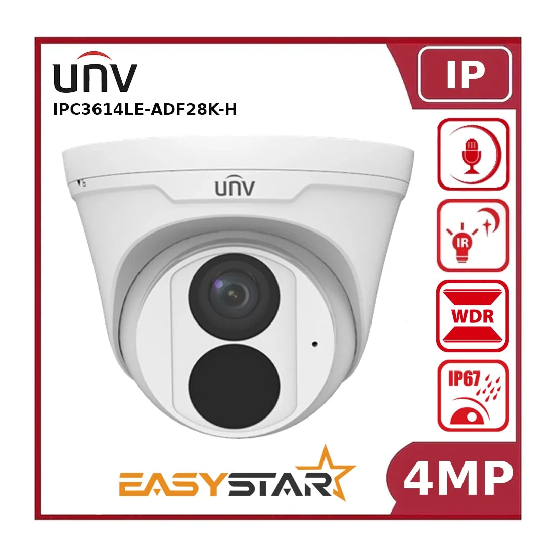 uniview ipc3614le adf28k h 4mp easystar fixed lens ip dome camera – 30m ir, built in mic uniview ipc3614le adf28k h 4mp easystar fixed lens ip dome camera – 30m ir, built in mic
