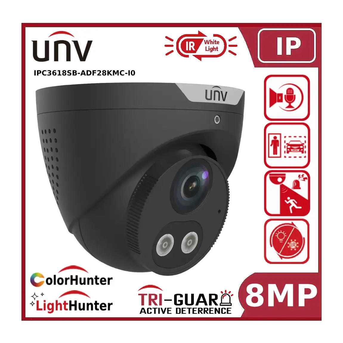 uniview ipc3618sb adf28kmc i0 8mp 4k ip eyeball cctv camera – tri guard with light & audible warning, poe, ai uniview ipc3618sb adf28kmc i0 8mp 4k ip eyeball cctv camera – tri guard with light & audible warning, poe, ai