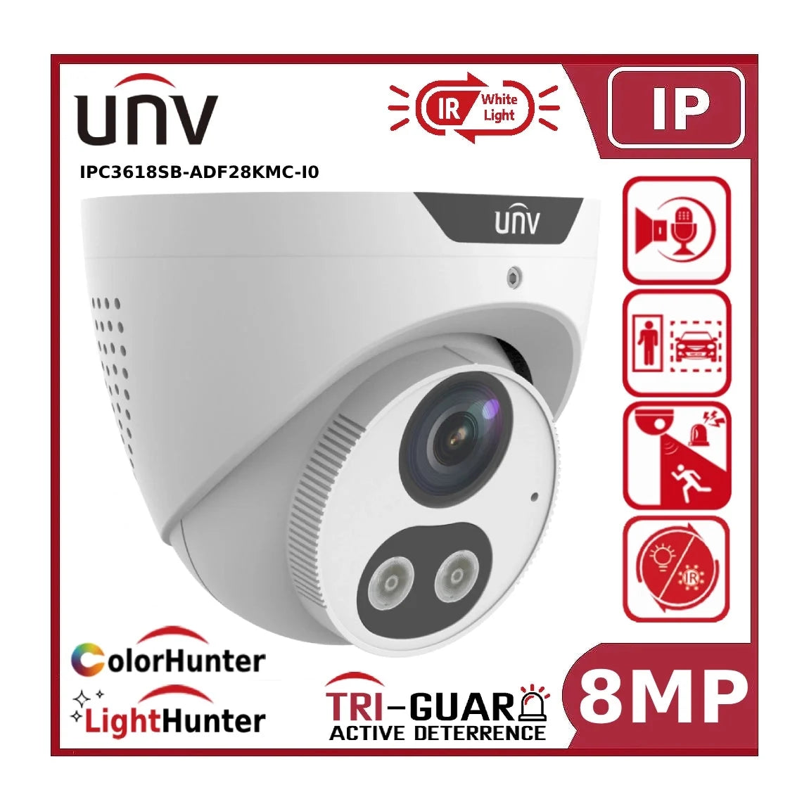 uniview ipc3618sb adf28kmc i0 8mp 4k ip eyeball cctv camera – tri guard with light & audible warning, poe, ai uniview ipc3618sb adf28kmc i0 8mp 4k ip eyeball cctv camera – tri guard with light & audible warning, poe, ai
