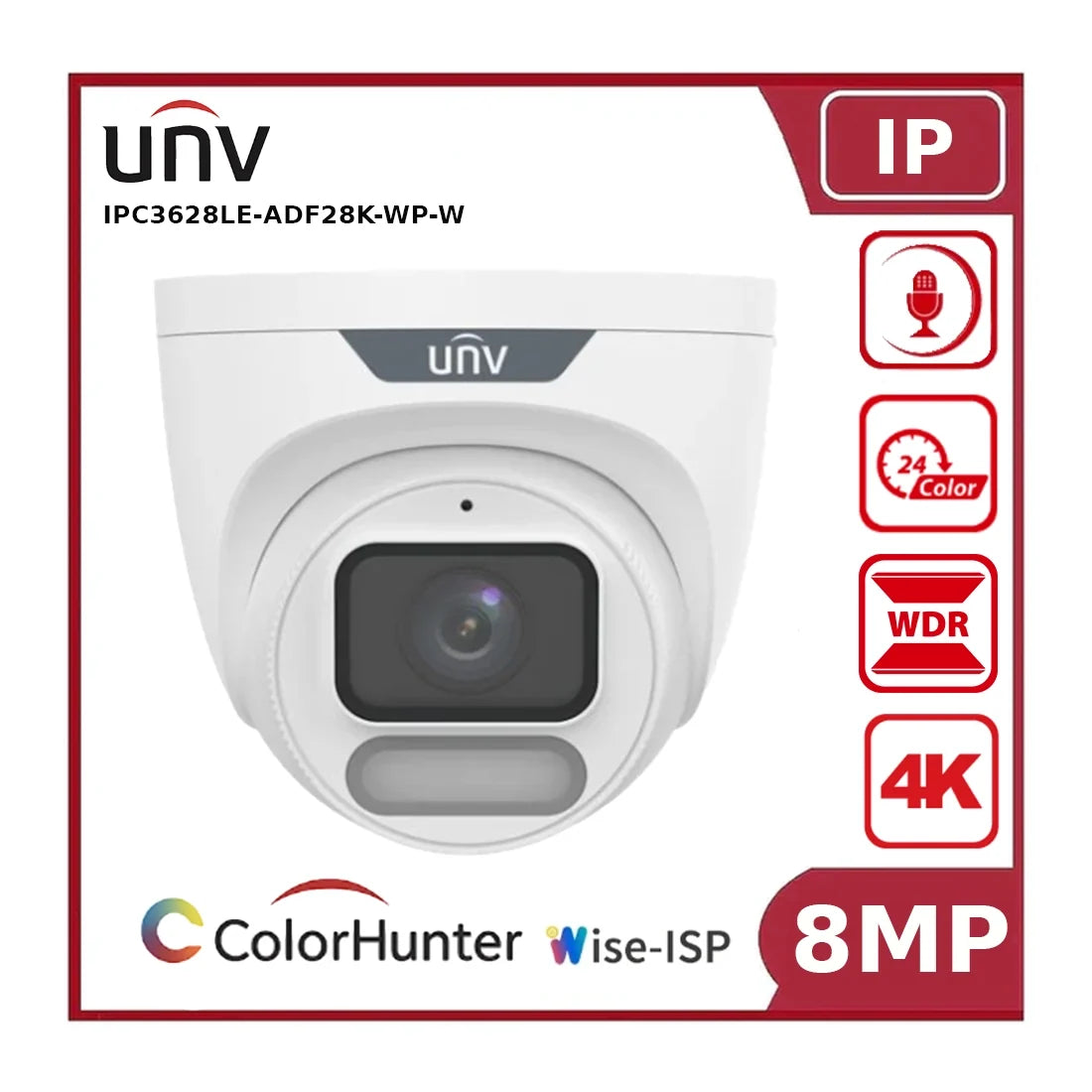 uniview ipc3628le adf28k wp w 8mp colorhunter wise isp turret camera, ip67, poe, white uniview ipc3628le adf28k wp w 8mp colorhunter wise isp turret camera, ip67, poe, white