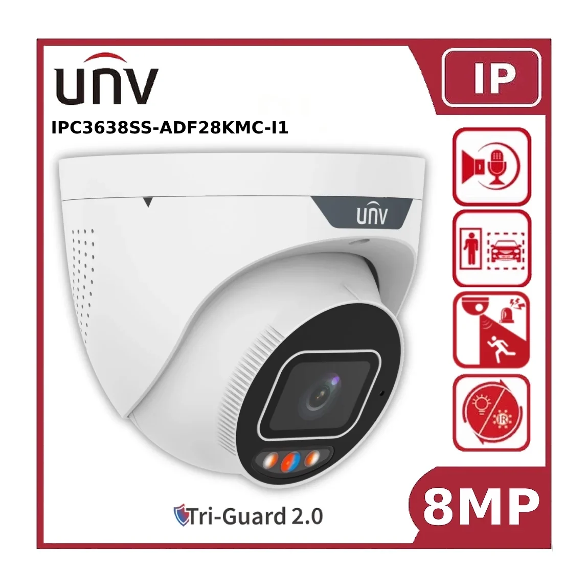 unv ipc3638ss adf28kmc i1 8mp ip turret cctv camera – tri guard 2.0, fixed lens