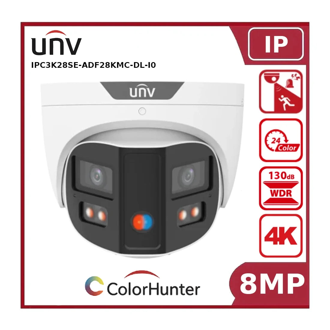 uniview uv ipc3k28se adf28kmc dl i0 8mp turret colorhunter camera, 2.8mm, omniview, two way audio uniview uv ipc3k28se adf28kmc dl i0 8mp turret colorhunter camera, 2.8mm, omniview, two way audio
