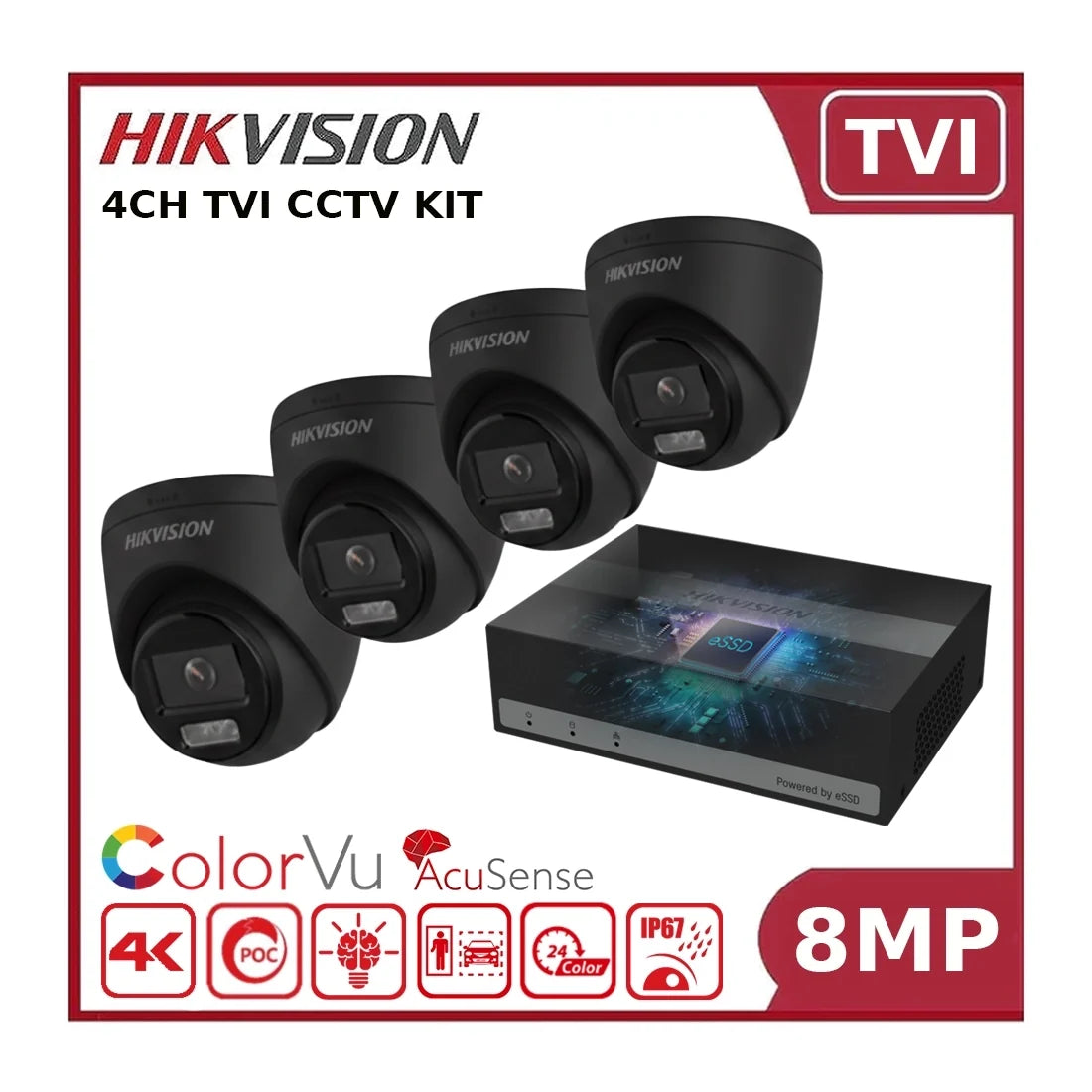 hikvision 8mp 4k colorvu cctv kit with 4 poc turret cameras, acusense edvr & 1tb ssd hikvision 8mp 4k colorvu cctv kit with 4 poc turret cameras, acusense edvr & 1tb ssd