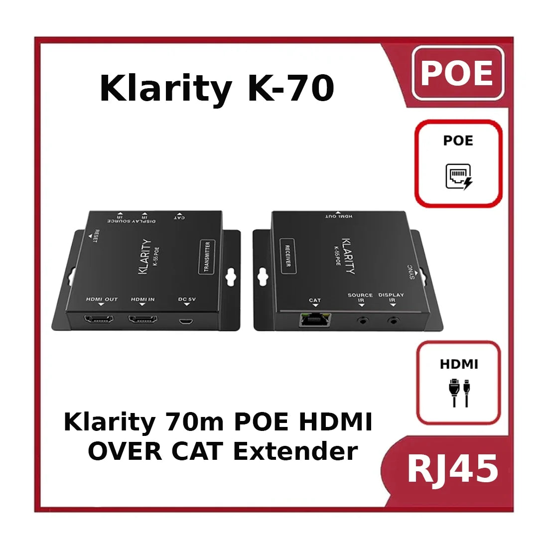 klarity k 70 hd poe hdmi over cat5/6 extender with poe – 70m 1080p transmission klarity k 70 hd poe hdmi over cat5/6 extender with poe – 70m 1080p transmission