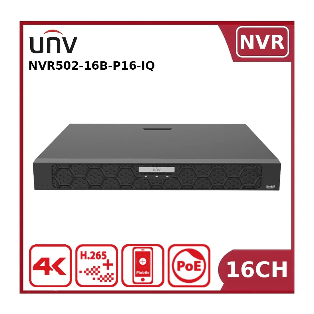 uniview nvr502 16b p16 iq 16 channel poe nvr, 16mp, dual hdd, ai enhanced uniview nvr502 16b p16 iq 16 channel poe nvr, 16mp, dual hdd, ai enhanced
