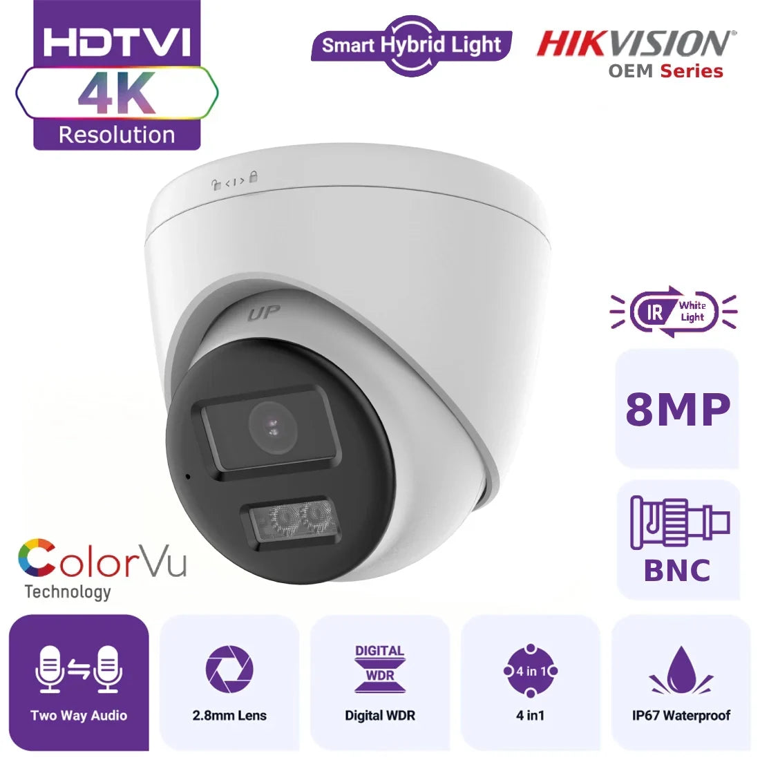 hikvision oem series tvi t289w ht 4k colorvu hybrid light tvi turret camera with two way audio ip67 white hikvision oem series tvi t289w ht 4k colorvu hybrid light tvi turret camera with two way audio ip67 white