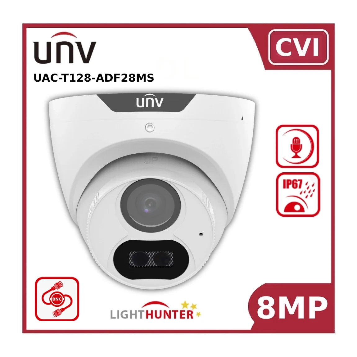 uniview uac t128 adf28ms 8mp lighthunter 4k ir fixed turret analog camera, built in microphone, 40m ir range uniview uac t128 adf28ms 8mp lighthunter 4k ir fixed turret analog camera, built in microphone, 40m ir range