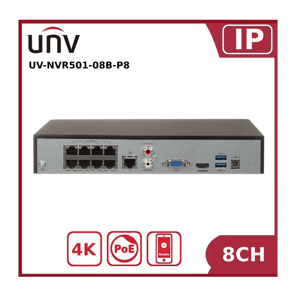 uniview 4k 8 channel ai network video recorder unv nvr501 08b p8 uniview 4k 8 channel ai network video recorder unv nvr501 08b p8