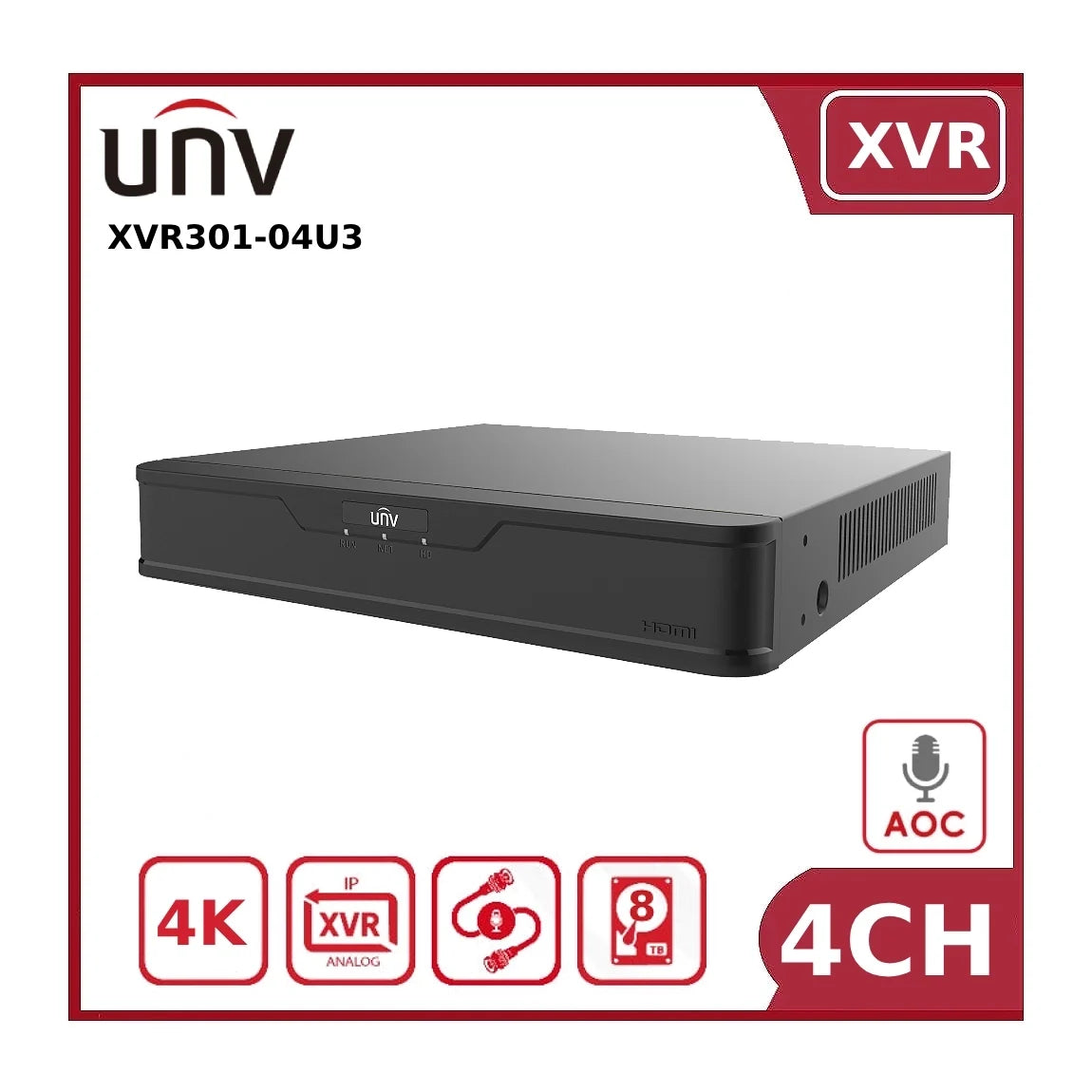 uniview xvr301 04q3 unv 8mp hybrid 4k dvr 4 channel bnc, 2 channel ip, h.265 1hdd xvr uniview xvr301 04q3 unv 8mp hybrid 4k dvr 4 channel bnc, 2 channel ip, h.265 1hdd xvr