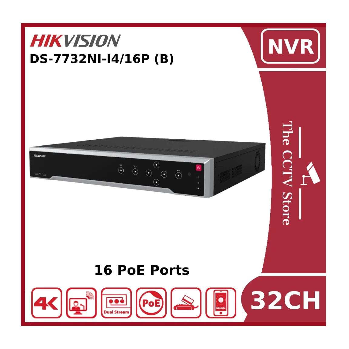 hikvision ds 7732ni i4/16p 32 channel 12mp 4k nvr with 16 poe ports & 4 hdd bays hikvision ds 7732ni i4/16p 32 channel 12mp 4k nvr with 16 poe ports & 4 hdd bays