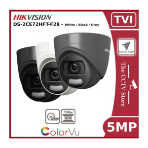 5mp ds 2ce72hft f28 hikvision tvi colorvu fixed lens turret camera, white light white / black / grey