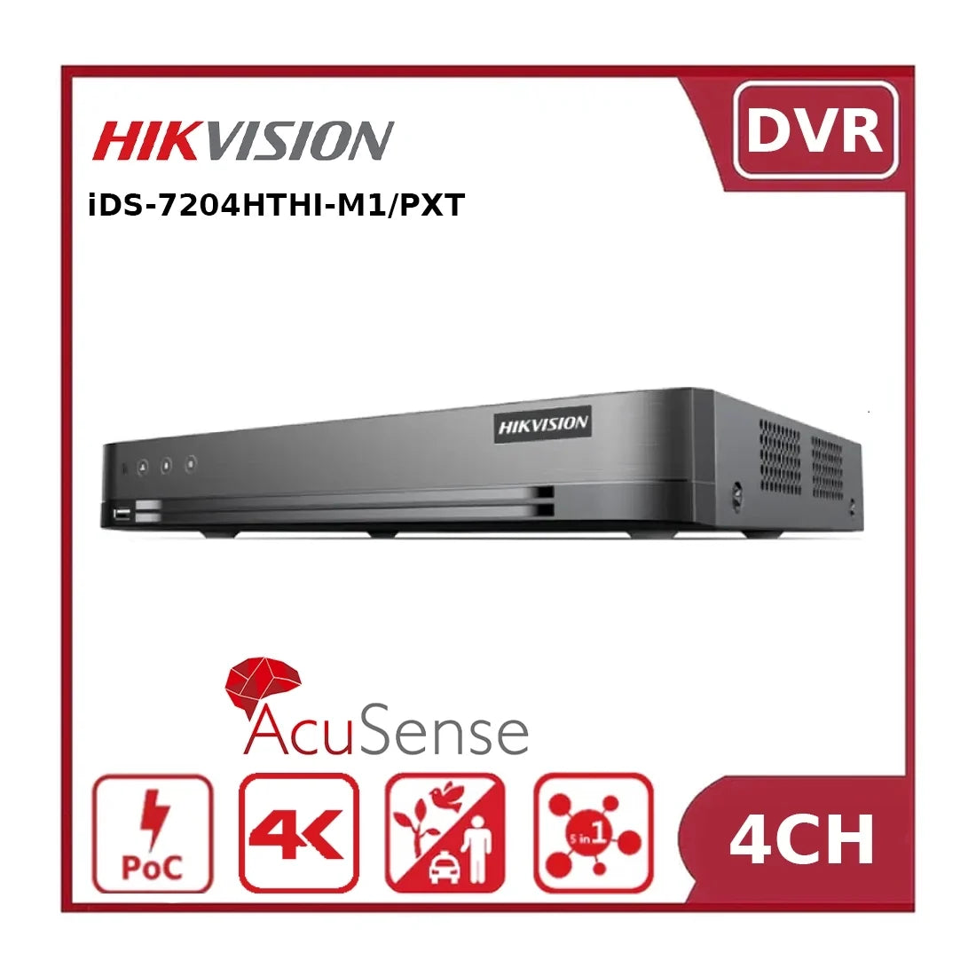 hikvision ids 7204hthi m1/pxt 4 channel 8mp hybrid poc ai dvr with smart motion detection & aoc
